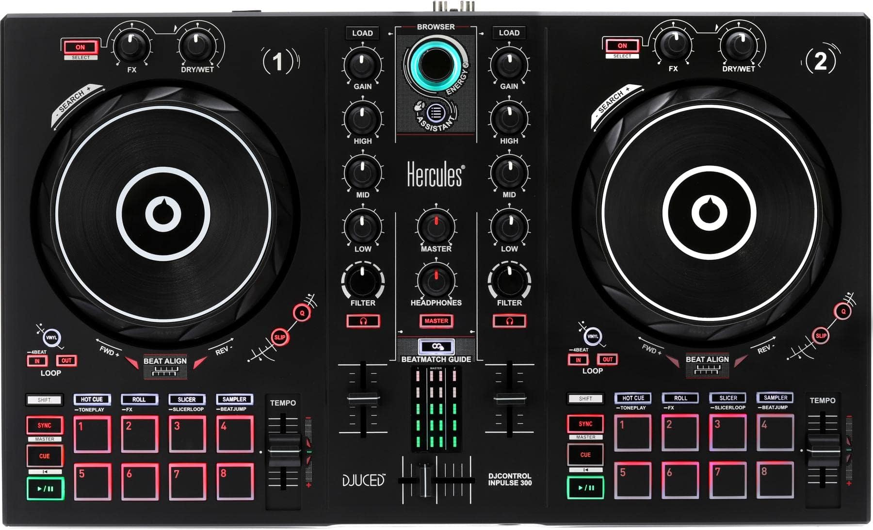 DJ Control Inpulse 300 | 2 Channel USB Controller, with Beatmatch Guide, DJ Academy and Full DJ Software DJUCED Included