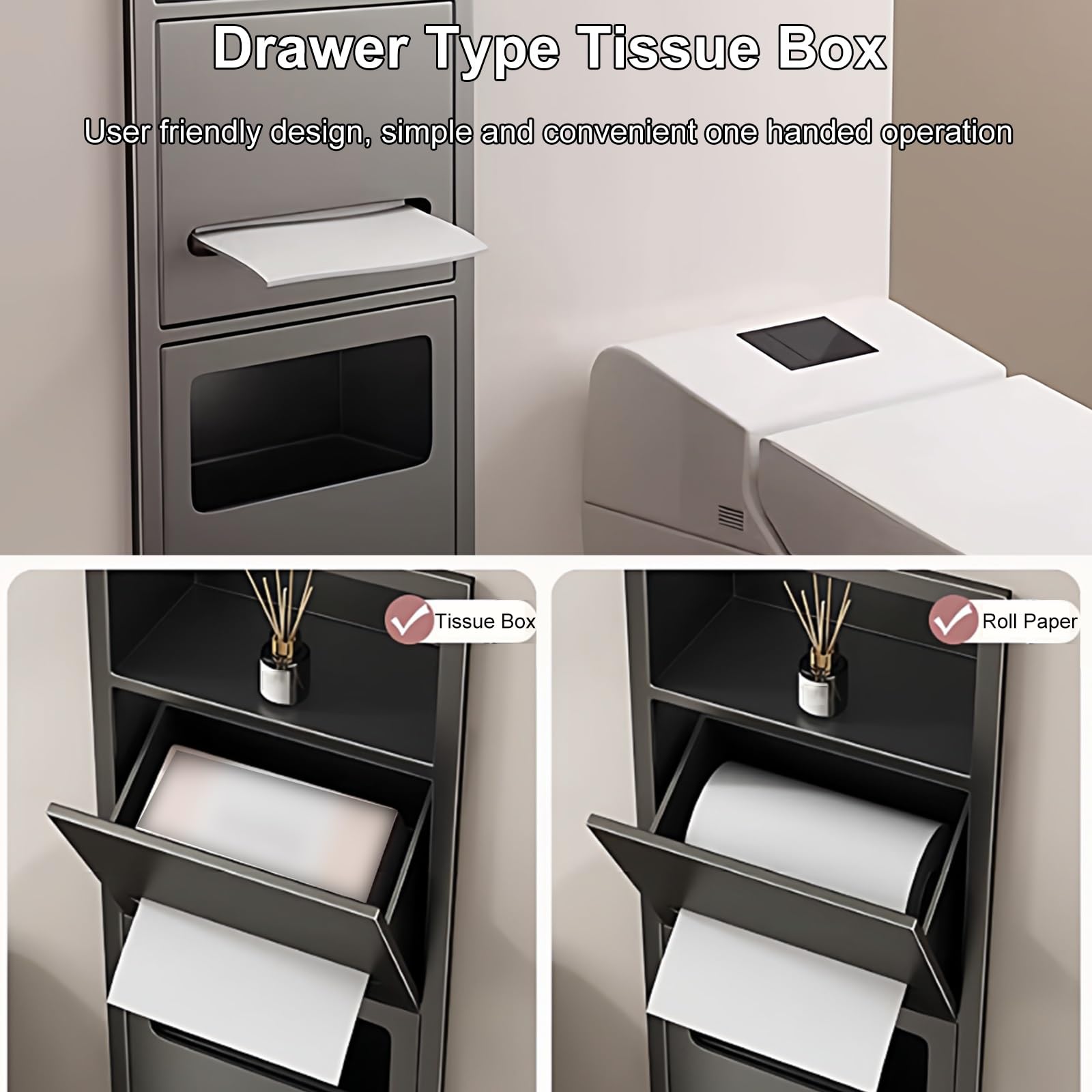 Dispensador Papel Secamanos Empotrado, Dispensador de Toallas de Papel Comercial con Cubo de Basura de Gran Capacidad, Acero Inoxidable 304 para Comercial, Baño(White,630x200x135mm)