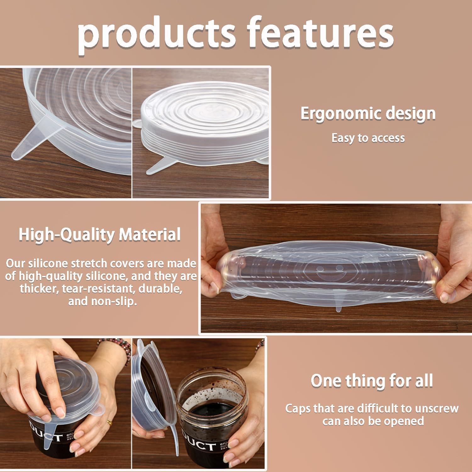6 Pcs Silicone Stretch Lids Reusable and Durable Silicone Container Covers for Food Storage Expandable Bowl Covers Dishwasher & Freezer Safe (5.71in)