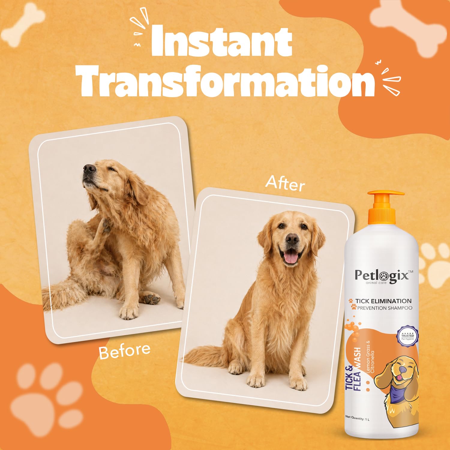 Petlogix Tick & Flea Dog Shampoo with Citronella & Lemongrass, Anti Itch Coat Cleanser for Dogs & Cats, Soothes Skin & Reduces Itching, SLS & Paraben Free (1 Litre) 3