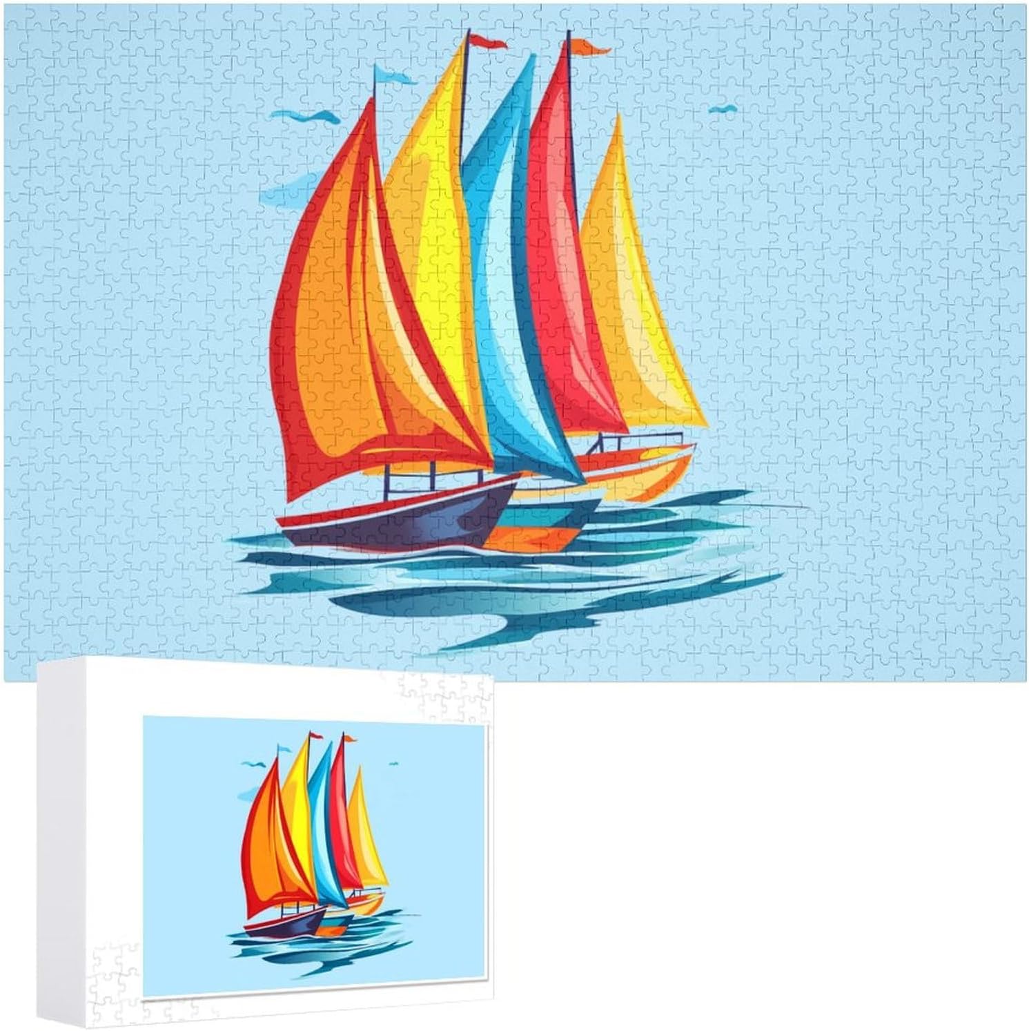 Sailboats Sailing Graphic Wood Puzzle Challenging Jigsaw Puzzles for Women Men