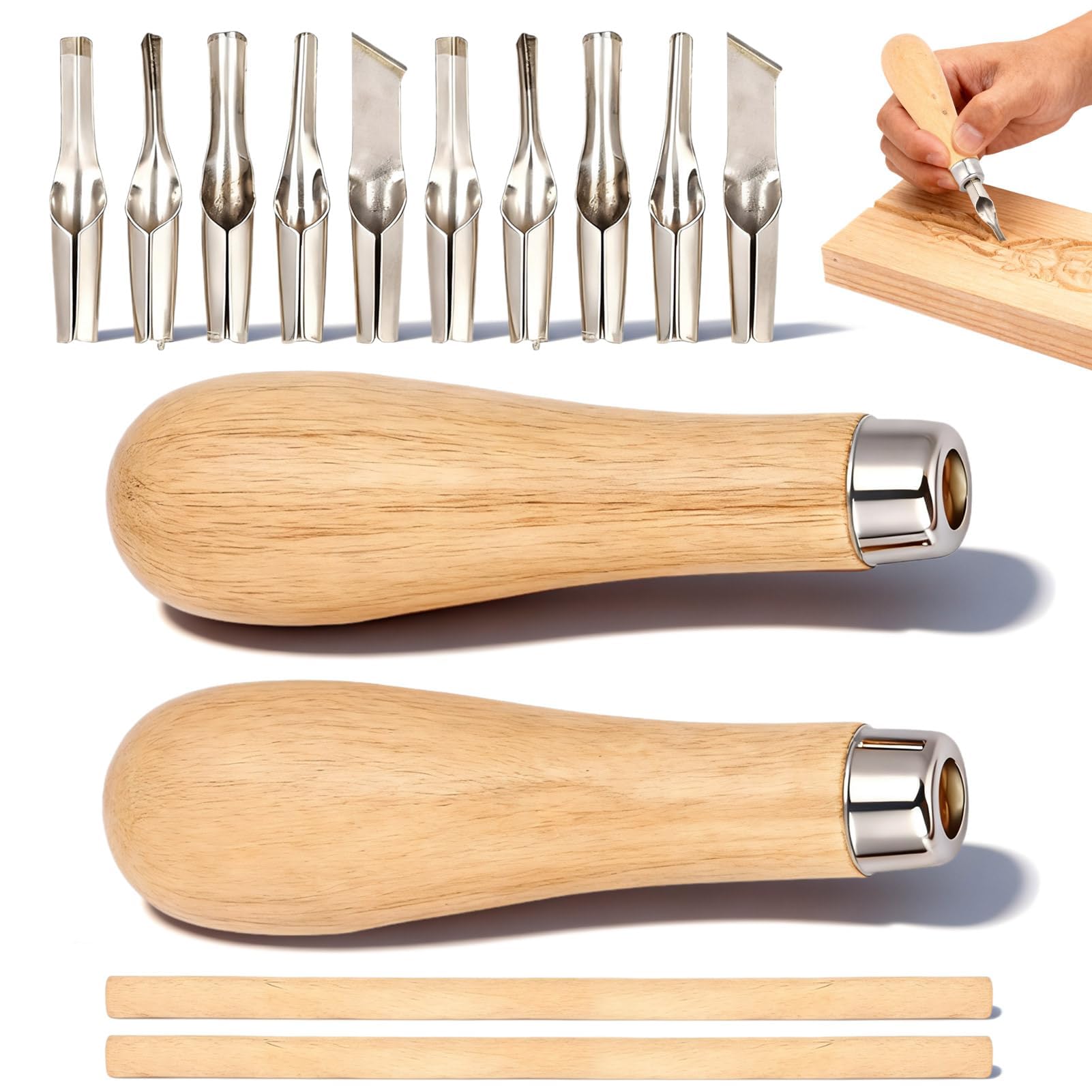 2 Set Kit di taglierine per linoleum, strumenti per intagliare linoleum per stampa a blocchi, include 10 testine di taglio, 2 maniglie e 2 strumenti per intagliare timbri in legno