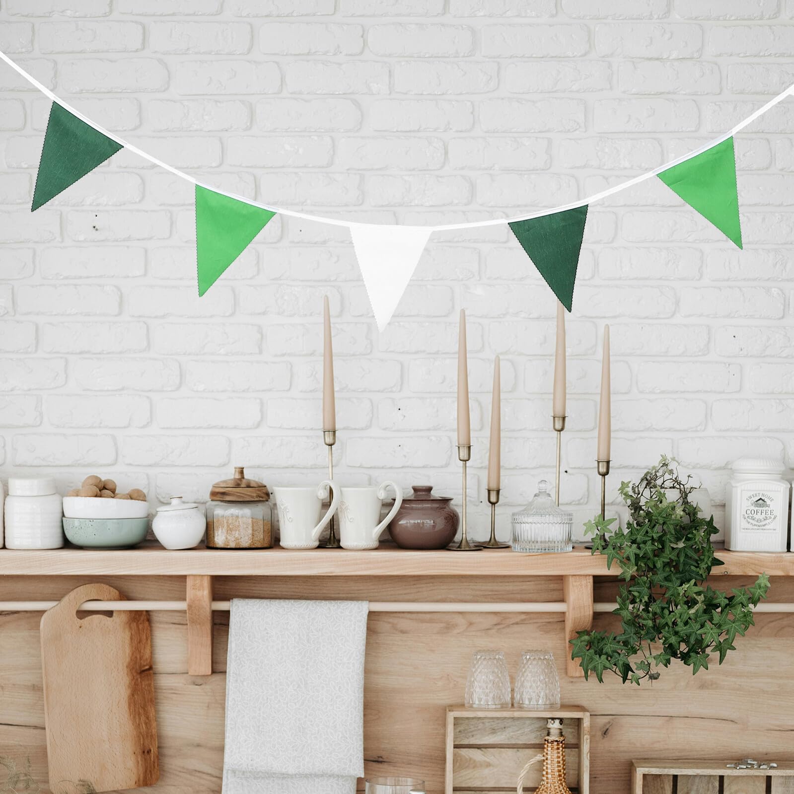 HANABASS 4 Piezas Guirnalda Triángulos Verde Degradado Banderines Poliéster para Decoración Fiesta Cumpleaños Boda Shower Fácil Colgar Fondo Fotográfico Infantil