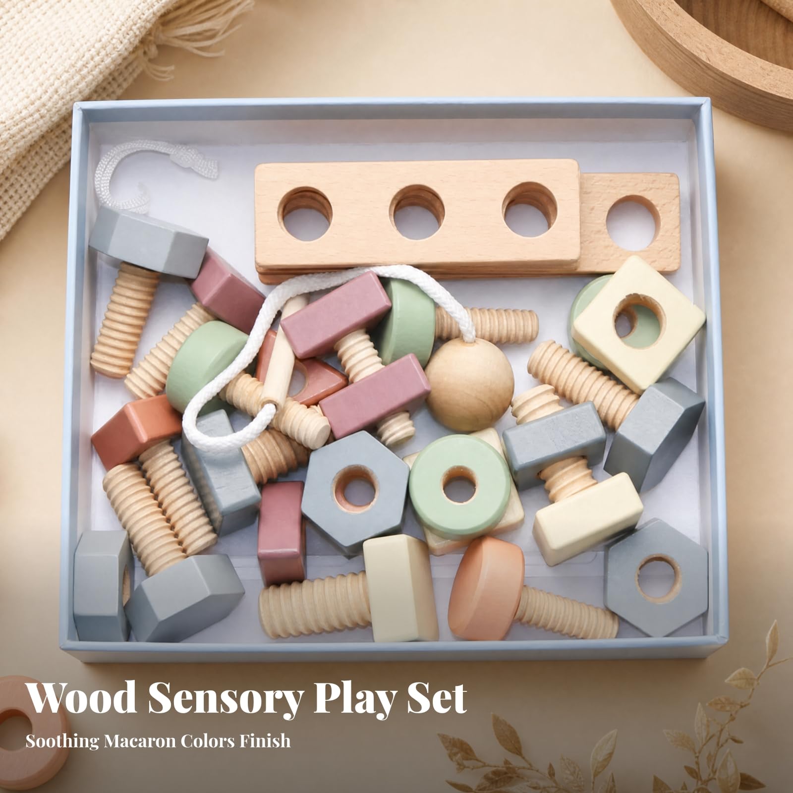 Milageto Schraub- und Fädelspiel aus Feinmotorisch Fördernd -Match-Spiel mit Schrauben Ergonomisch Geformt für Eltern-Kind-Interaktion