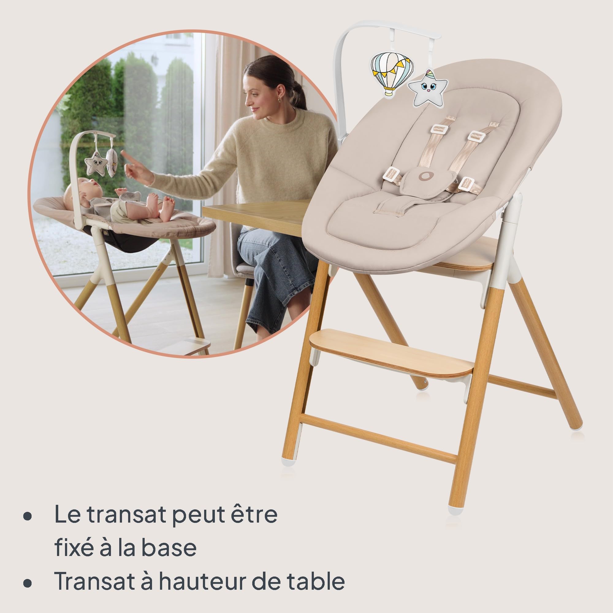 Lionelo Celia Set Chaise Haute Bébé Évolutive 4 en 1 avec Transat Naissance, Réglage à 1 Main, Harnais 5 Points, Plateau Lave-Vaisselle, Chaise jusqu’à 110 kg