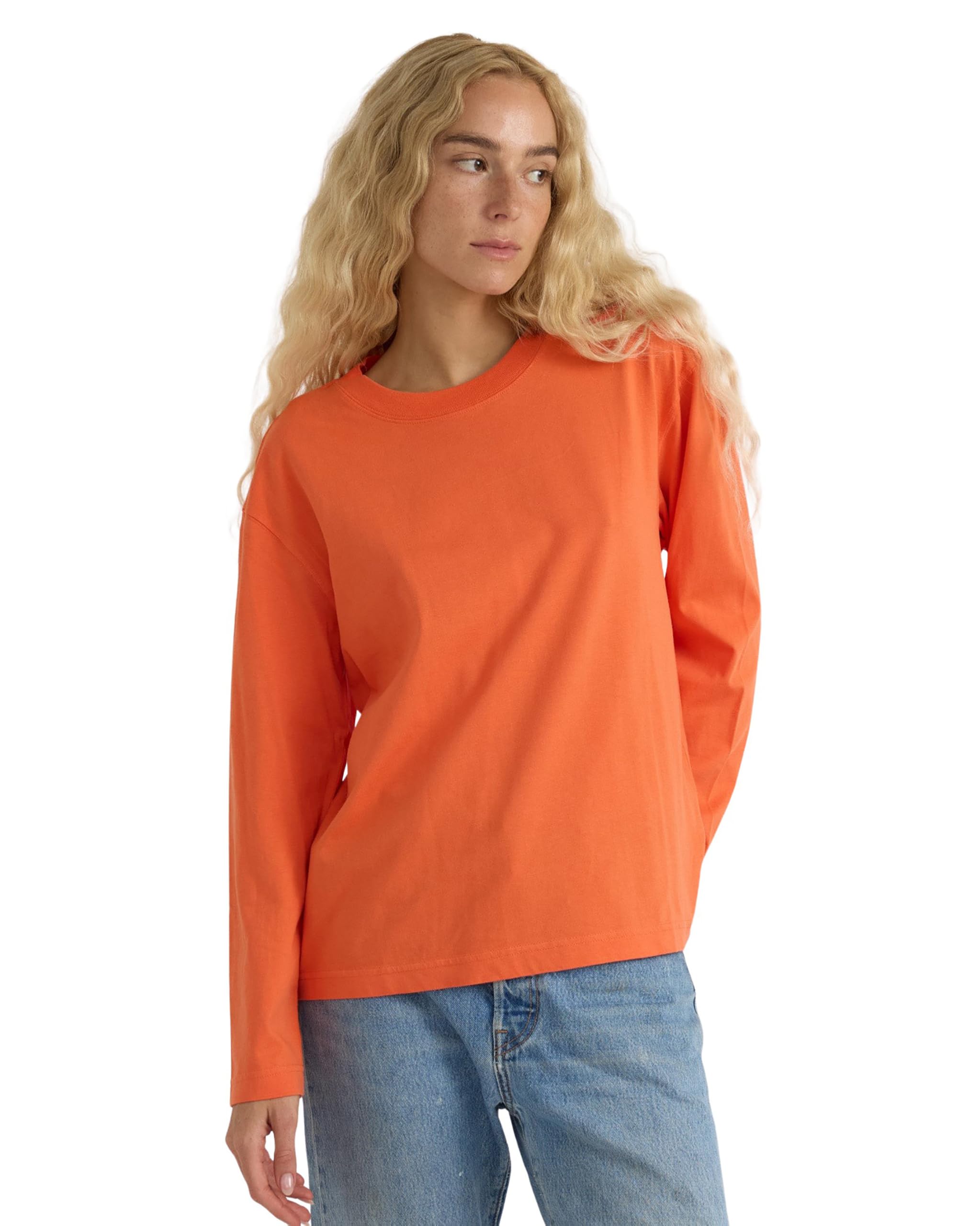 Organic Basics Women's Tangerine True Heavy Cotton Boxy Long Sleeve Tee, L