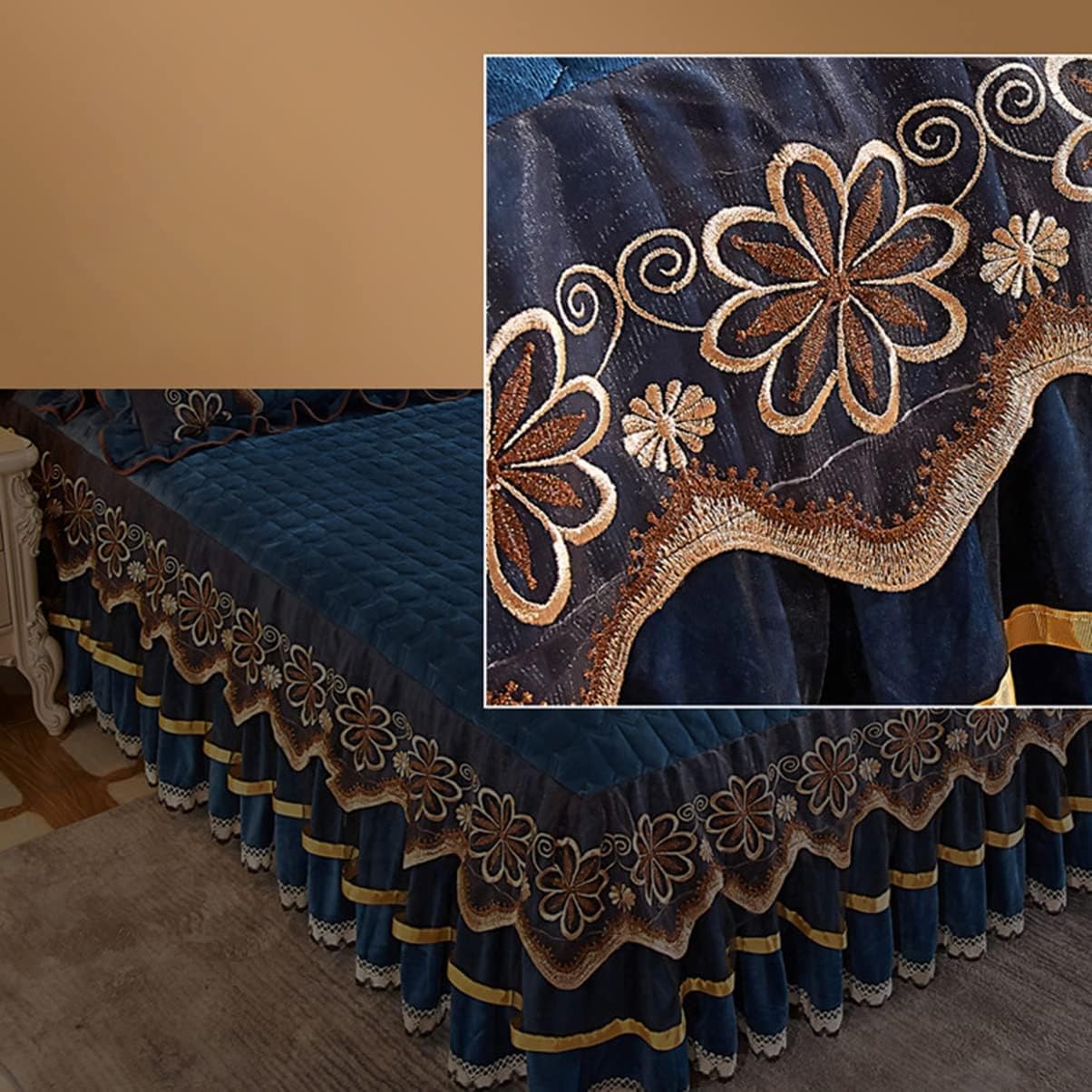 OTBK Ruffled Bed Sheet Skirt Bedding Set Lace Bed Skirt Crystal Velvet Bed Fitted Sheets with Adjustable Elastic Bedspread Sheet and Pillowcases Set (Color : B, Size : 150x200cm)