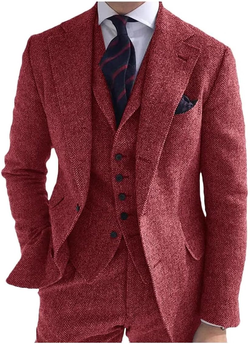 Mens Tweed Suit Piece Slim Fit Vintage Peak Laper Jamaica Ubuy