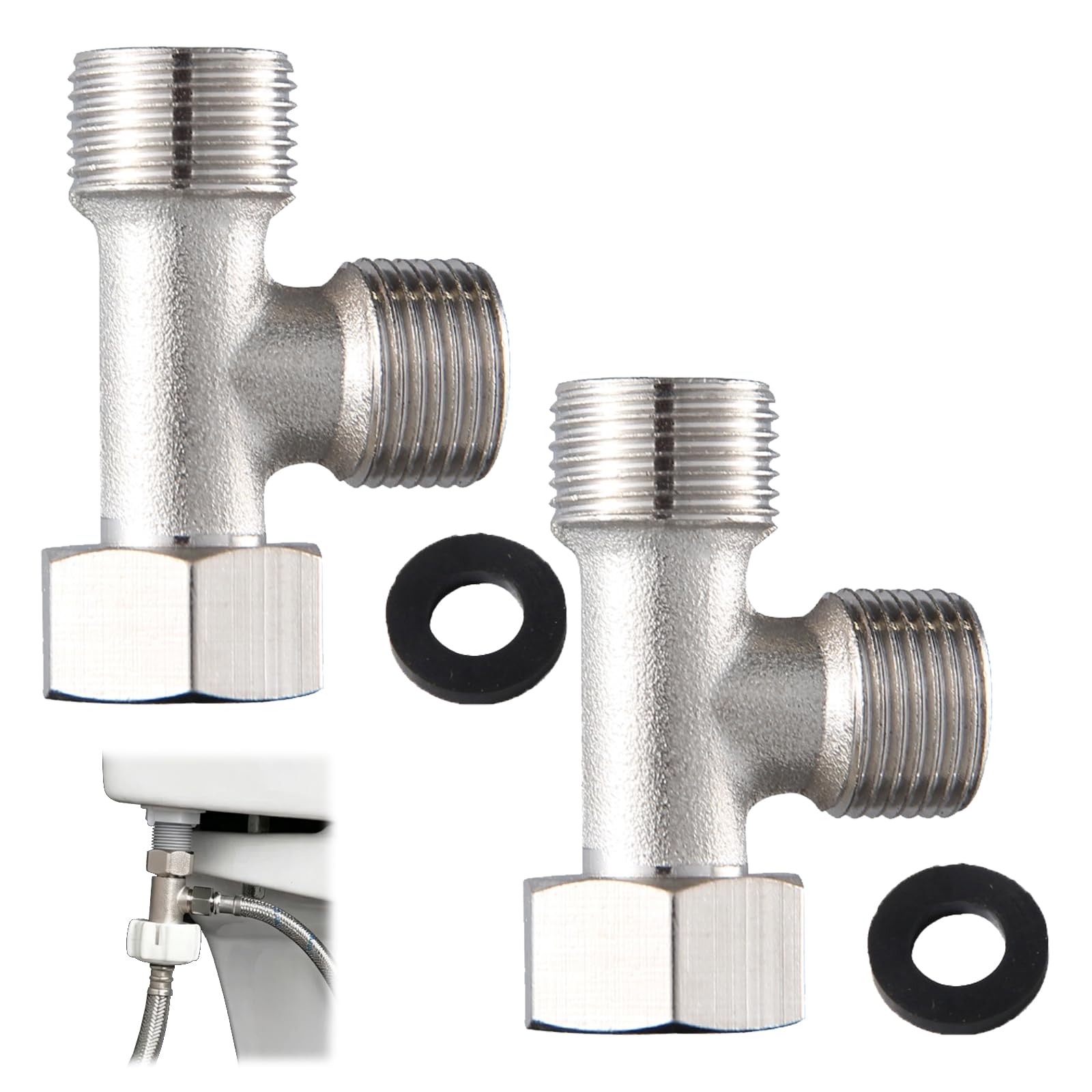 2PCS Valves Raccordement à 3 Voies en Cuivre WC 3/8", T-Raccord d’Eau avec Accessoires, Installation Facile Pour Réservoirs WC, Robinets de Douche, et Conduites d’Eau