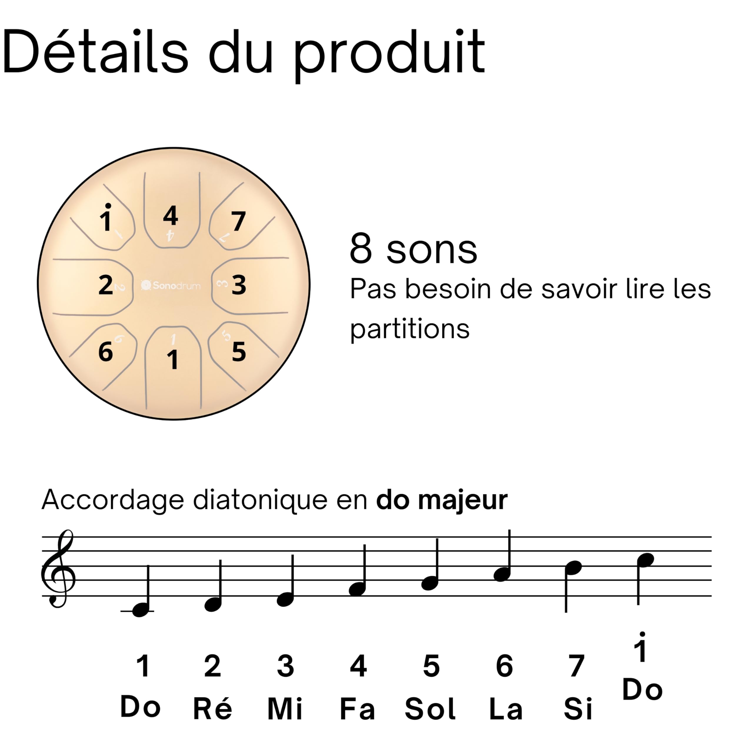 Steel Tongue Drum « Standard » do majeur en vert - 5 pouces avec 8 sons - Tambour à langue en acier avec livre de partitions, mailloches et sac. Savoir jouer des notes n'est pas nécessaire.