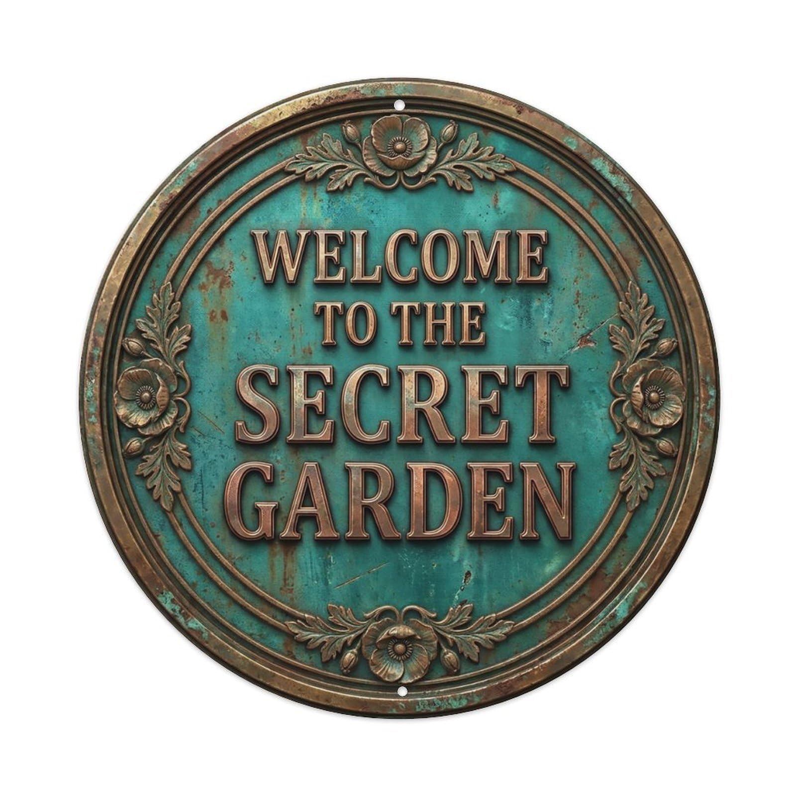Vintage Welcome Secret Garden Farmhouse Metal Tin Sign