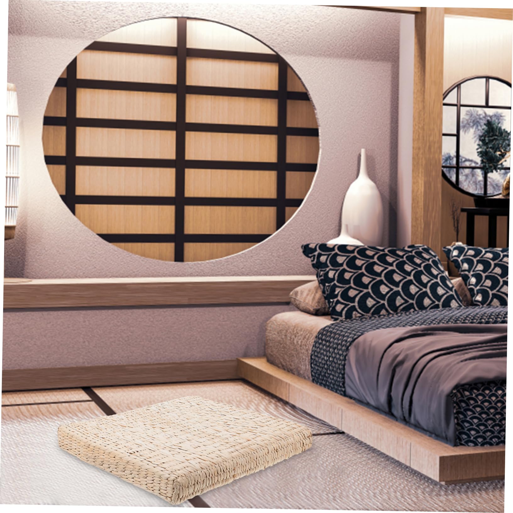 CIYODO 1pc Handmade Thick Straw Woven Meditation Mat Cushion for Yoga Home Decor Thickness Easy to Care for Meditation and Relaxation