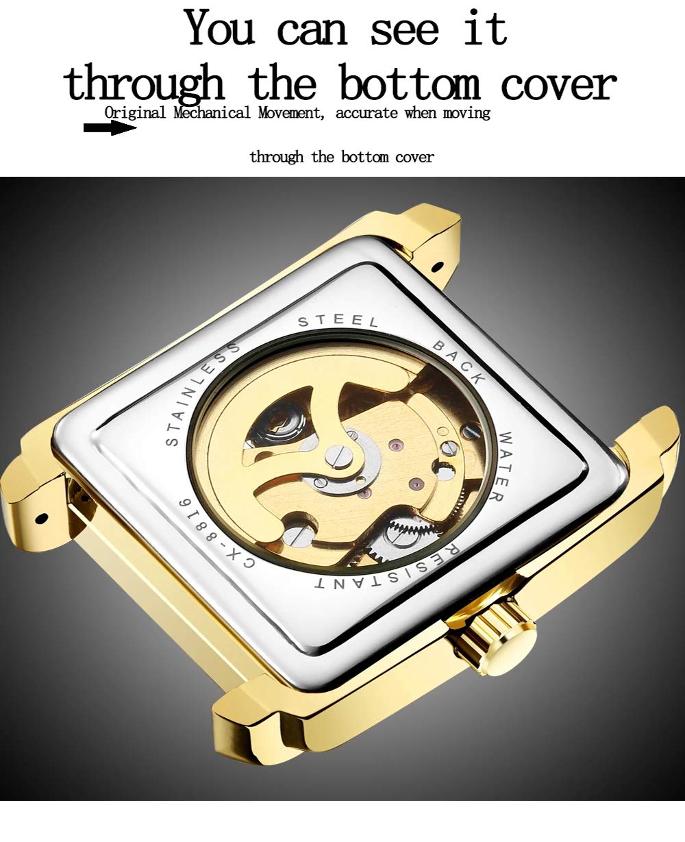 MASTOP Reloj de pulsera analógico para hombre, de piel, impermeable, con diseño de esqueleto Tourbillon
