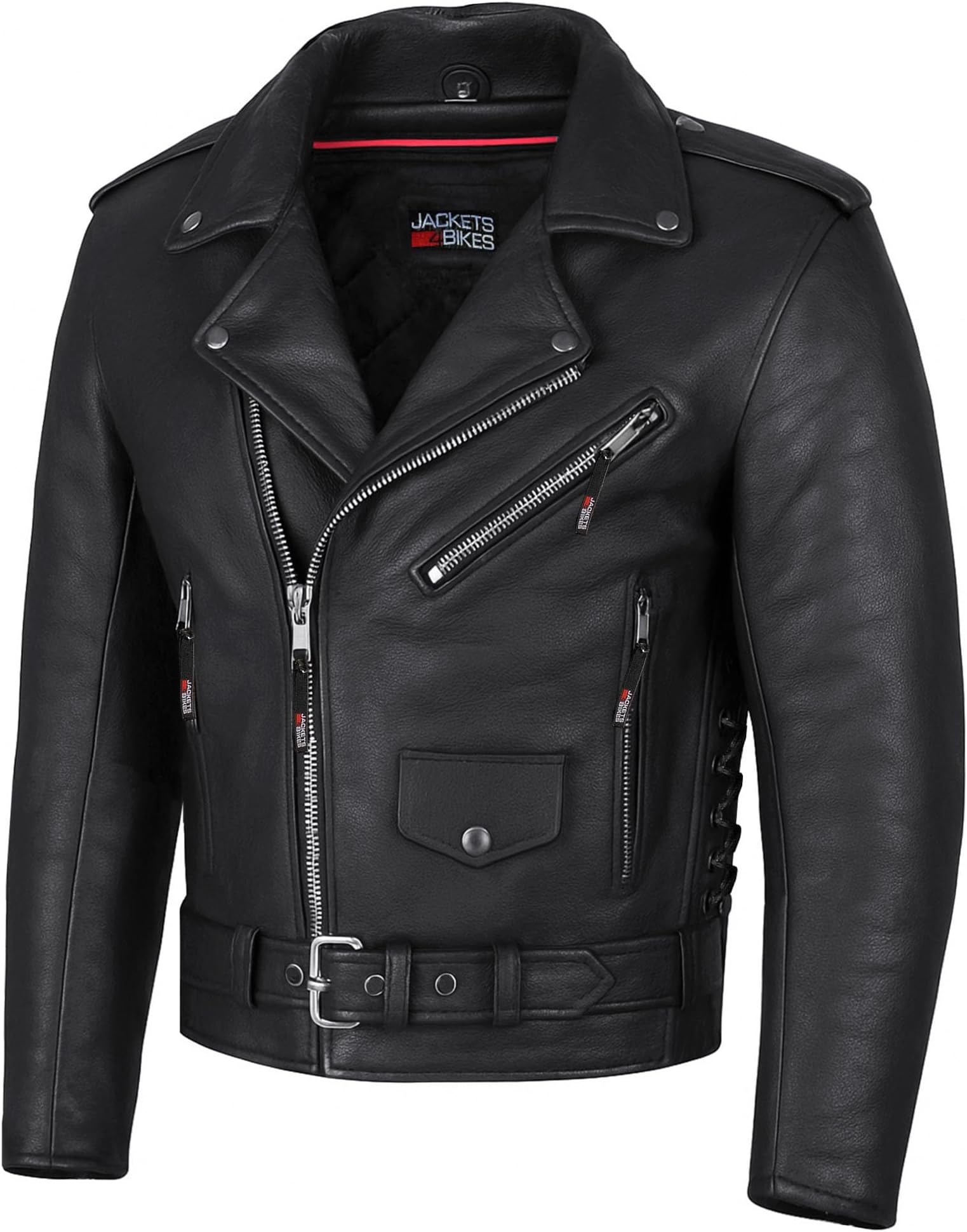 Men ICONIC Motorcycle Premium Natural Buffalo Leather Side Lace Biker Jacket Conceal Carry Pockets Street Cruiser