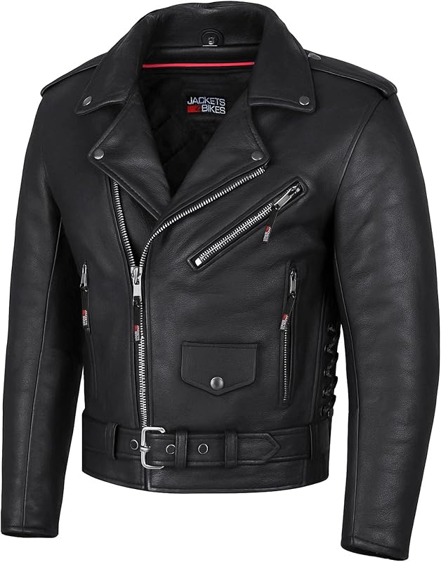 ICONIC Motorcycle Jacket for Men, Premium Buffalo Leather, Insulated Liner, Classic Side Laces, Cruiser Biker Black L
