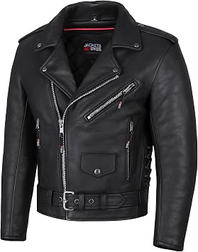 ICONIC Motorcycle Jacket for Men, Premium Buffalo Leather, Insulated Liner, Classic Side Laces, Cruiser Biker Black S