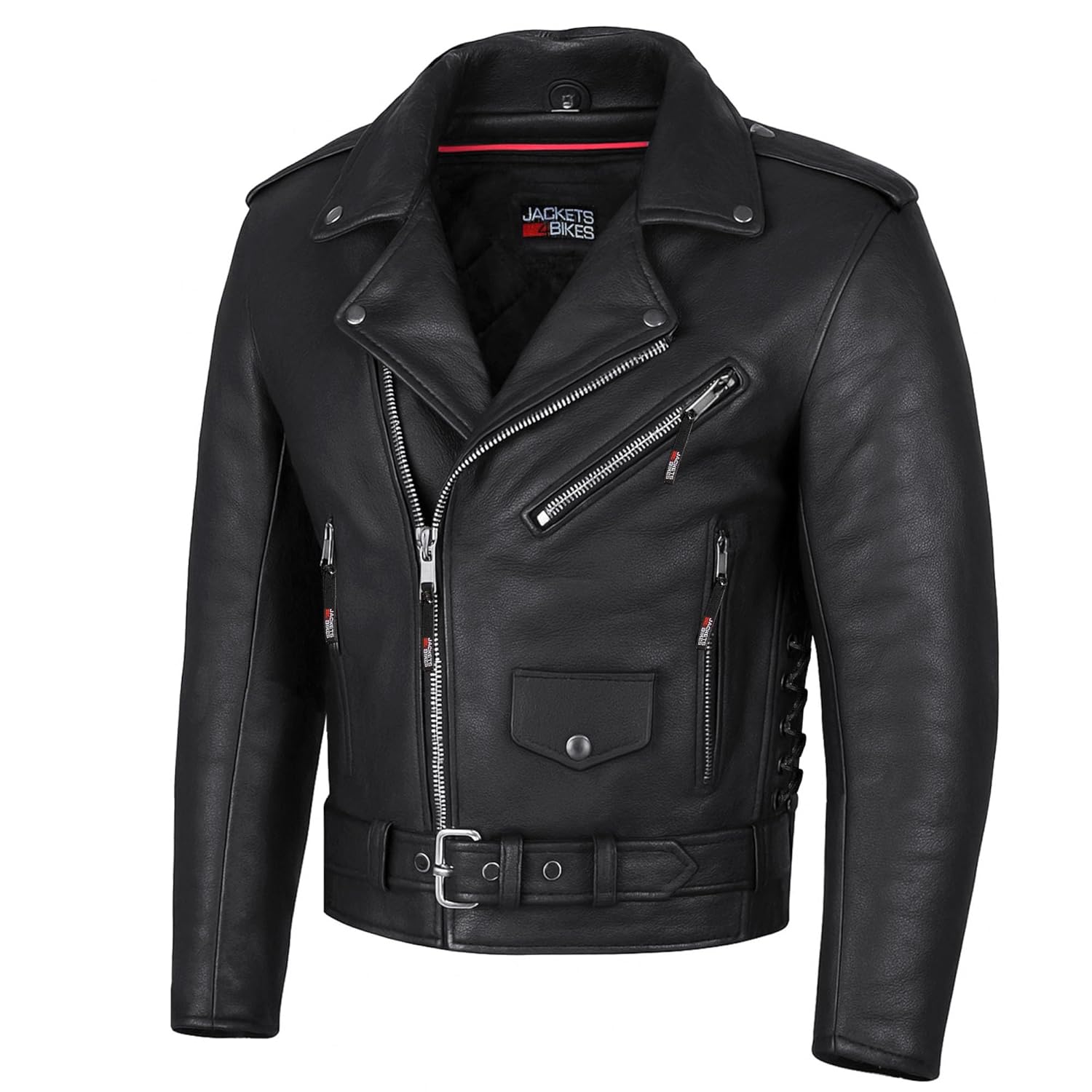ICONIC Motorcycle Jacket for Men Premium Buffalo Leather Insulated Liner Classic Side Laces Cruiser Biker Black M