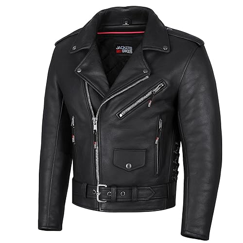 ICONIC Motorcycle Jacket for Men, Premium Buffalo Leather, Insulated Liner, Classic Side Laces, Cruiser Biker Black L