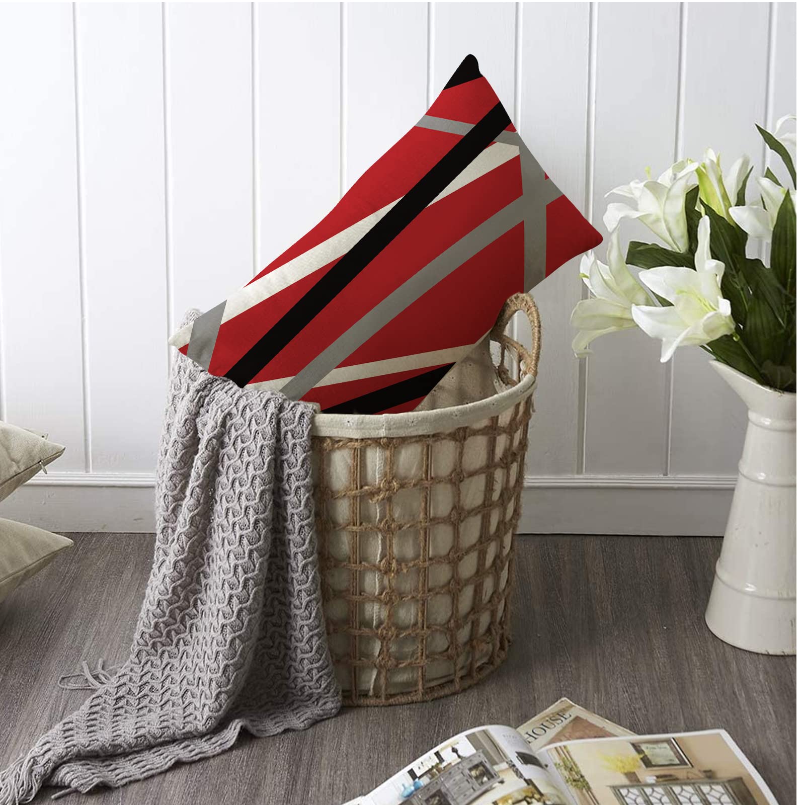 ZWJD Fodera per Cuscino Decorativa in Lino 30x50 Set di 4 Fodere per Cuscini Motivo Geometrico Fodere per Cuscini per Divano Camera da Letto Divano Cuscino per Esterno 30x50 A017-12