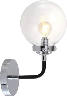 JONATHAN Y Caleb 1-Light Globe Vanity Wall Sconce, 6", Chrome/Black | Clear Glass Shades, Dimmable, Contemporary Transitional Design, Metal Construction, Hardwired, UL Listed, LED Bulbs Included
