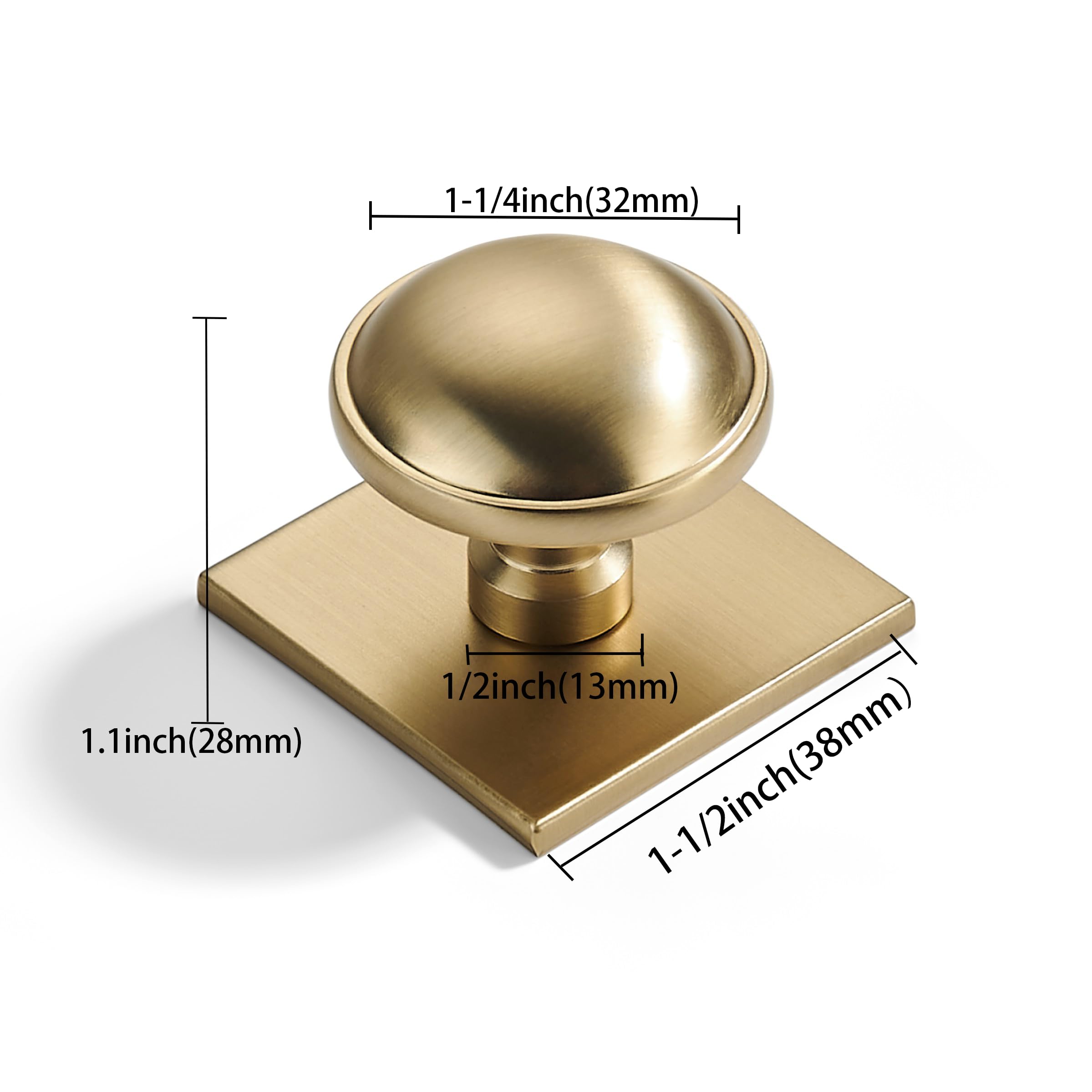 KHTUMEWARE-270+323 Round Knob, Brushed Brass, 1-1/4 in (32 mm), 2-Pack in Brushed Brass — KHTUMEWARE