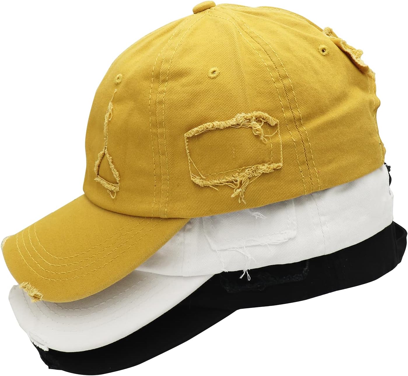 Umeepar Baseball Cap 3 Pack Vintage Distressed Low Profile Unstructured Broken Patch Cotton Dad Hat Adjustable for Women Men