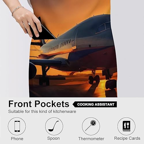Miniatura 5 de MUSM Apron for Adults - 27.6 X 31.5 Inch, Heavy-Duty Polyester Aprons with Two Large Pockets, Waterproof Airplane at Sunset Kitchen Apron for