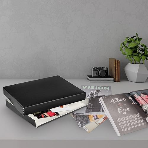 Vista 222 de Lineco, Caja de almacenamiento de archivos de museo de color tostado de 9 x 12 pulgadas, diseño frontal caído. Sin ácidos con borde de metal.