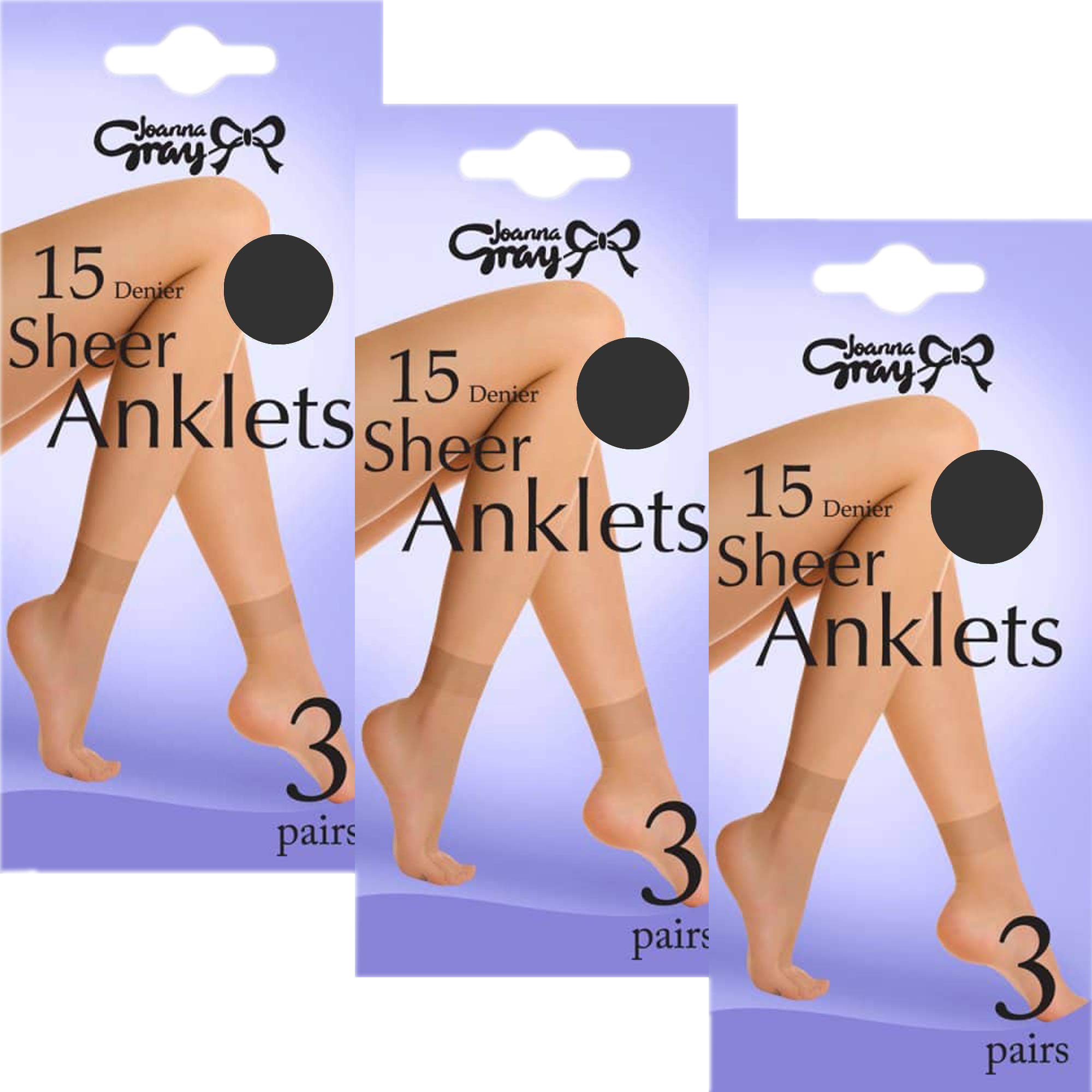 Joanna Gray Comfort Top 15 Denier Anklet Socks (9 Pair Multi Pack) (Barely Black)