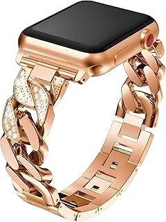 V VOLT Compatible with Apple Watch Band (42mm 44mm 45mm 49mm) Stainless Steel Metal Replacement Strap for Women Diamond Rhinestone Jewelry