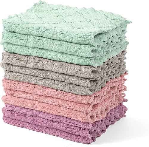 Paquete de 12 paños de cocina ultra suaves, absorbentes, de secado rápido, paños de limpieza de microfibra de aceite antiadherente, lavables a