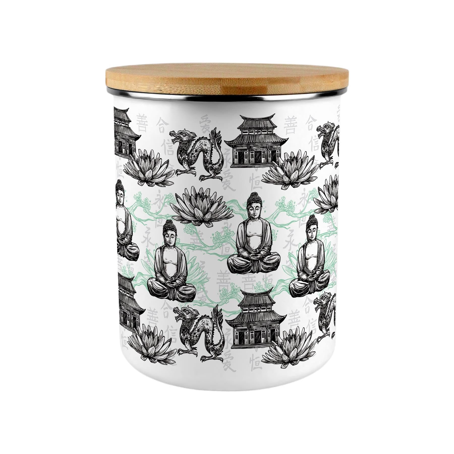Asian Style Storage Canister - Oriental 2.7L Extra-Large Enamel Home & Kitchen Organisation Container