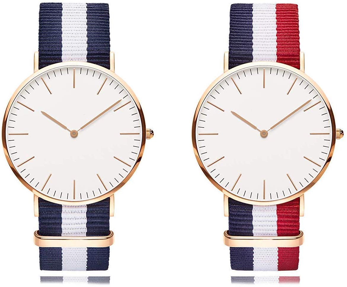 Analogue Slim 7mm Case Unisex Nylon Febric Combo Watch (White Dial Multi Colored Strap)