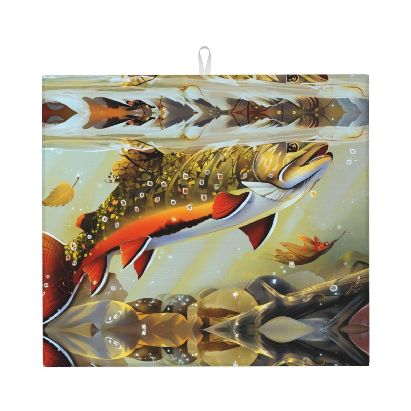 WHJDPP Brook Trout Fly Fishing Prints Kitchen Drying Mat - Absorbent Dish Drying Throw with Colorful Prints, Quick-Dry Countertop Layer for Dishes & Appliances - Non-Slip & Foldable
