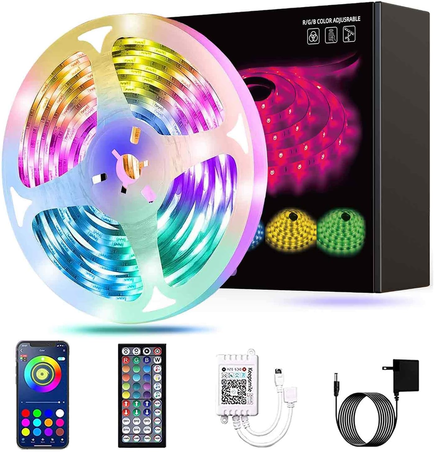 50ft Led Strip Lights, Leeleberd Music Sync Color Changing Led Light Strips, App Control and Remote, Led Lights for Bedroom Living Room Party Home