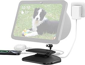 Stand for Show 8 3rd Gen and Phone - PlusAcc Adjustable Charging Station Stand with USB-C/A Two Port, Compatible with Earphones/Show 8 Only 3a (Black)