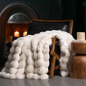 EverGrace Ultra Soft Luxury Fluffy Faux Rabbit Fur Throw Blanket, Thick Warm Bubble Throw for Bed...