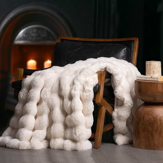 EVERGRACE Ultra Soft Luxury Fluffy Ridgeline Faux Rabbit Fur Throw Blank...