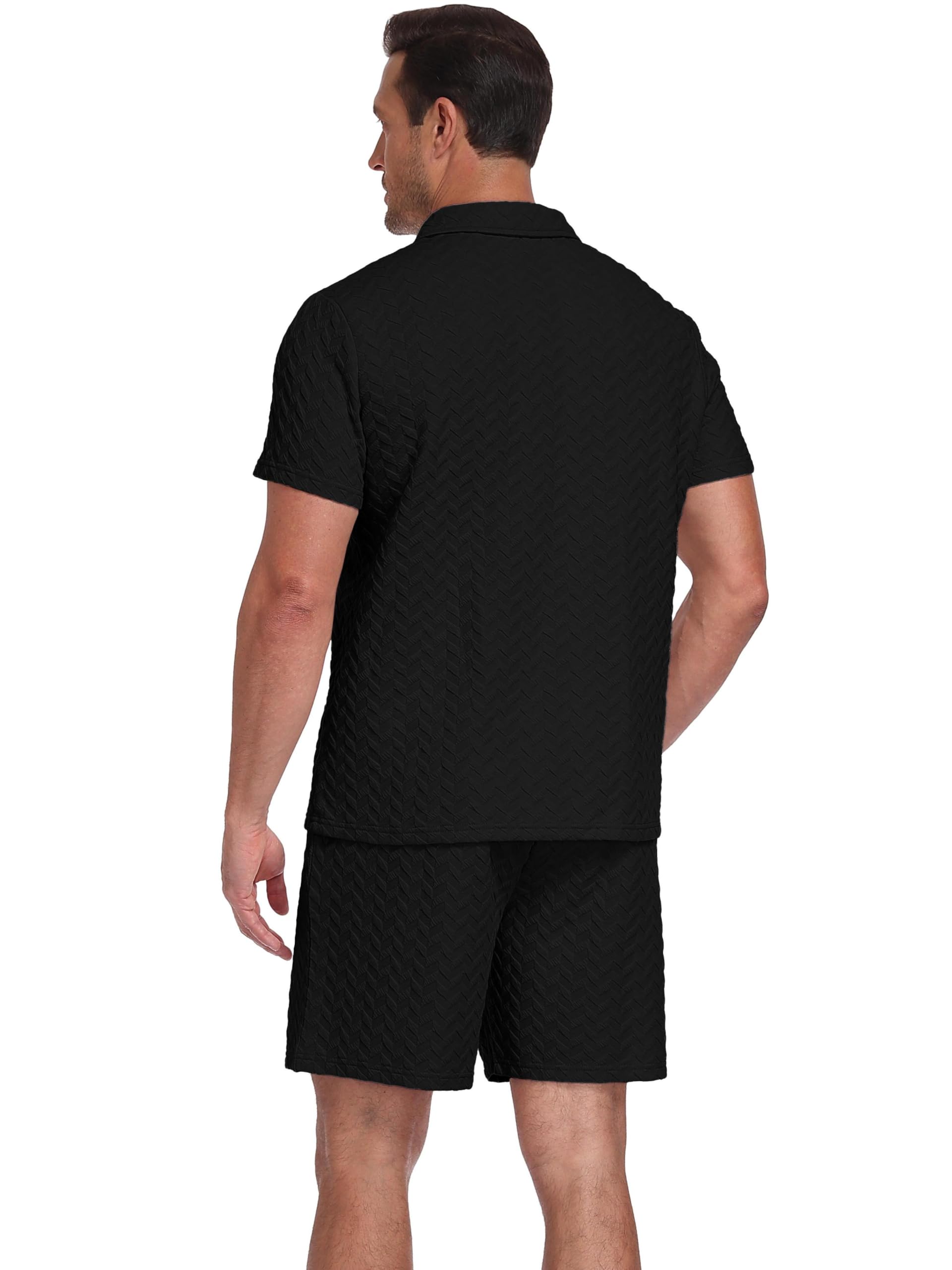QIXING Survêtement 2 pièces pour homme - Short d'été et t-shirt avec demi-fermeture éclair - Polo - Survêtement pour homme