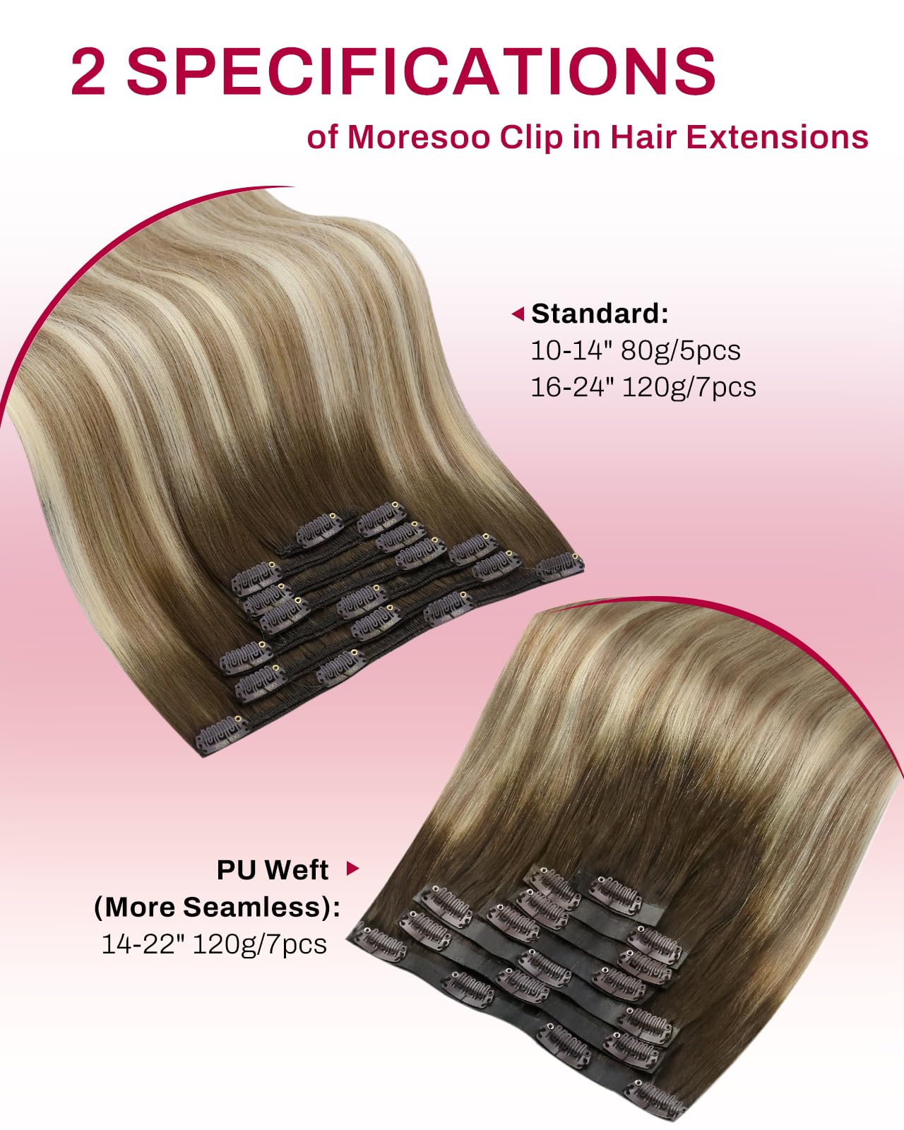 Moresoo Hair Extensions Clip in Real Hair Dark Brown Invisible Full Head Clip in Human Hair Extensions Brunette Shoulder-length Short Remy Hair 12 Inch 5 Pieces/80g #2 — view 174