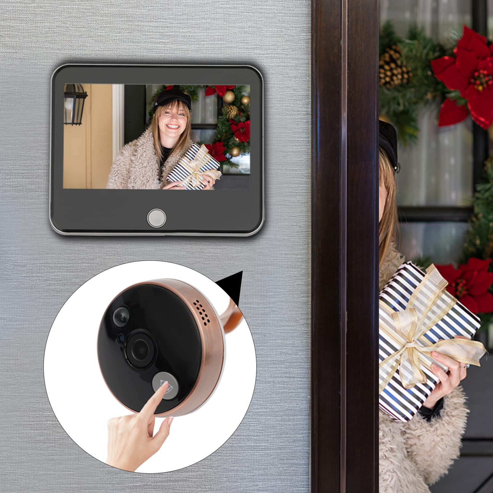Timbre inalámbrico con cámara de timbre conectado, videoportero inalámbrico exterior, timbre inalámbrico exterior impermeable con cámara ángulo de visión amplio de 140°, adecuado para familias,