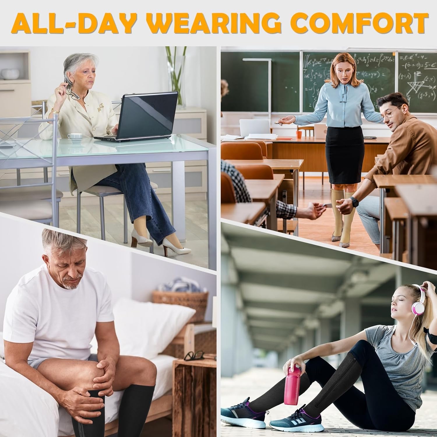 CASMON 2 Pairs Zipper Compression Socks for Women & Men,15-20 mmHg Closed Toe Knee High Support Sock for Varicose Vein Edema