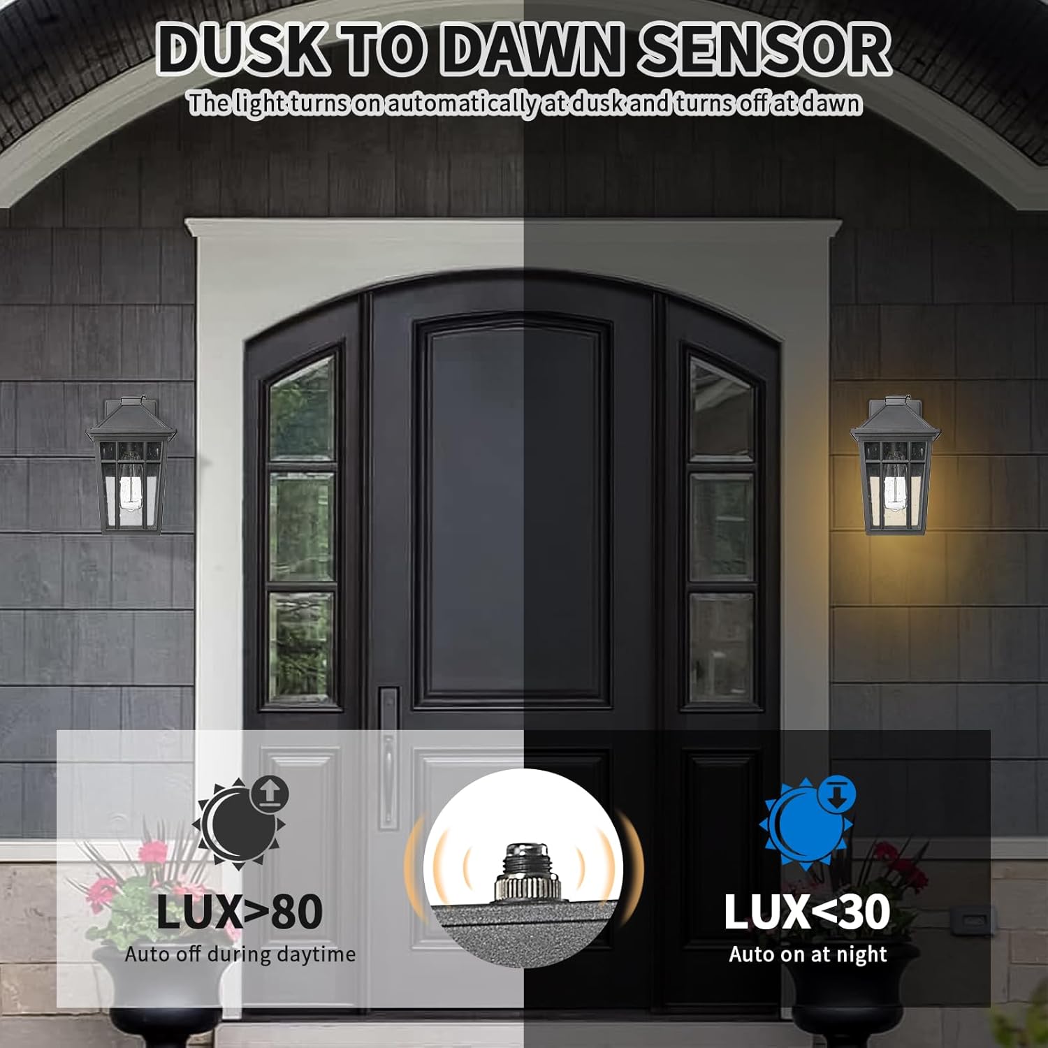 Darkaway Dusk to Dawn Outdoor Wall Lights for House,14inch Exterior Lighting Fixtures Wall Mount Porch Lights Waterproof Outdoor Sconce Lights with Seeded Glass for Patio Hallway Garage