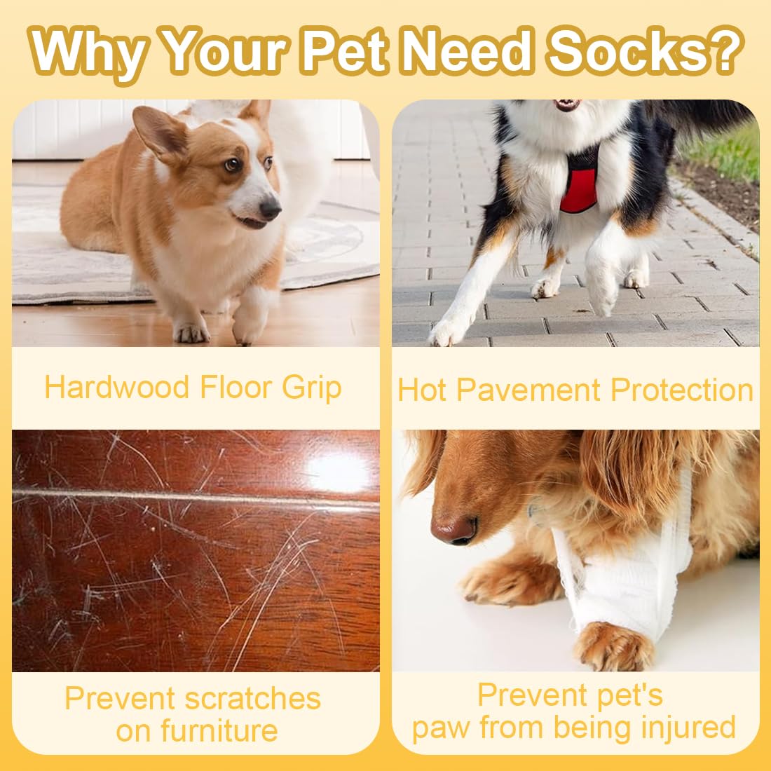 Chaussettes Antidérapantes pour Chien, Protection Coussinet Chien, Chaussure Chien, Réglables Chaussettes Chien avec Adhérence, Pour Petits Chiens, Chaussettes Chat (4 Pièces, Noir, S)