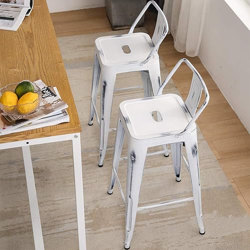 Miniatura 3 de Aklaus Juego de 4 taburetes de bar de metal, taburetes de bar de altura de mostrador con respaldo, taburetes de bar industriales para interiores y