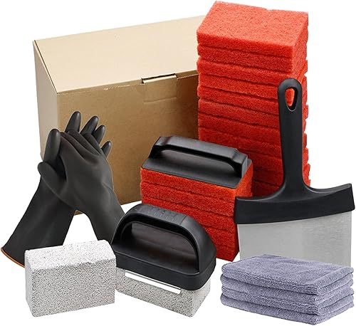 Kit de limpieza de plancha para Blackstone, 23 piezas de accesorios de parrilla plana con raspador, ladrillo de limpieza, almohadillas para fregar,