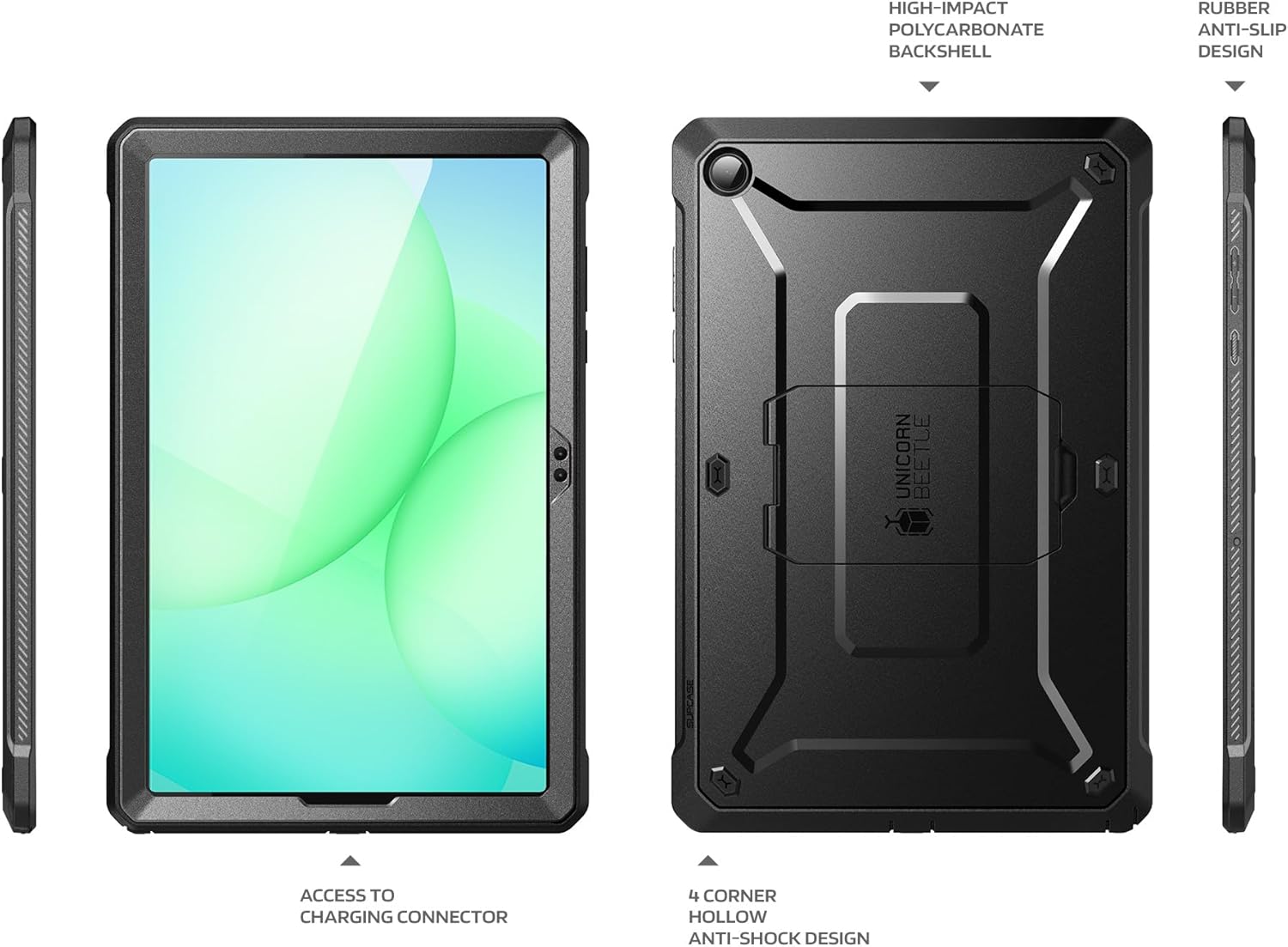 SUPCASE for Samsung Galaxy Tab A11+ Plus Case with Stand (Unicorn Beetle Pro), [Built-in Screen Protector] Full Body Heavy Duty Rugged Protective Tablet Cover for Galaxy Tab A11 Plus 11 Inch, Black