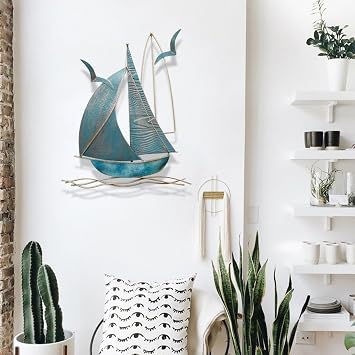 3D Metal Sailboat Wall Art, Marine and Nautical Home Decor, Hanging Art D cor, Metal Sailboat Wall Sculptures for Hotel, Living Room, Bedroom, Dining Room, Cafe, Study, and Entrance A
