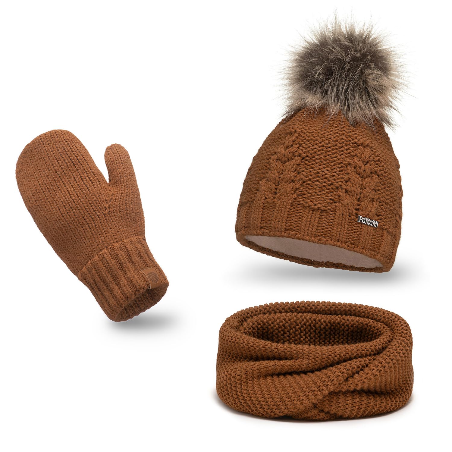 Ensemble pour l’Hiver | Bonnet + Tour de Cou + Gants | 15% Polyamide 85% Acrylique | Circonférence : 55-58 cm | Promenades Hivernales | Bonnet avec Pompon Éco | Tour de Cou Double Col | Moufles