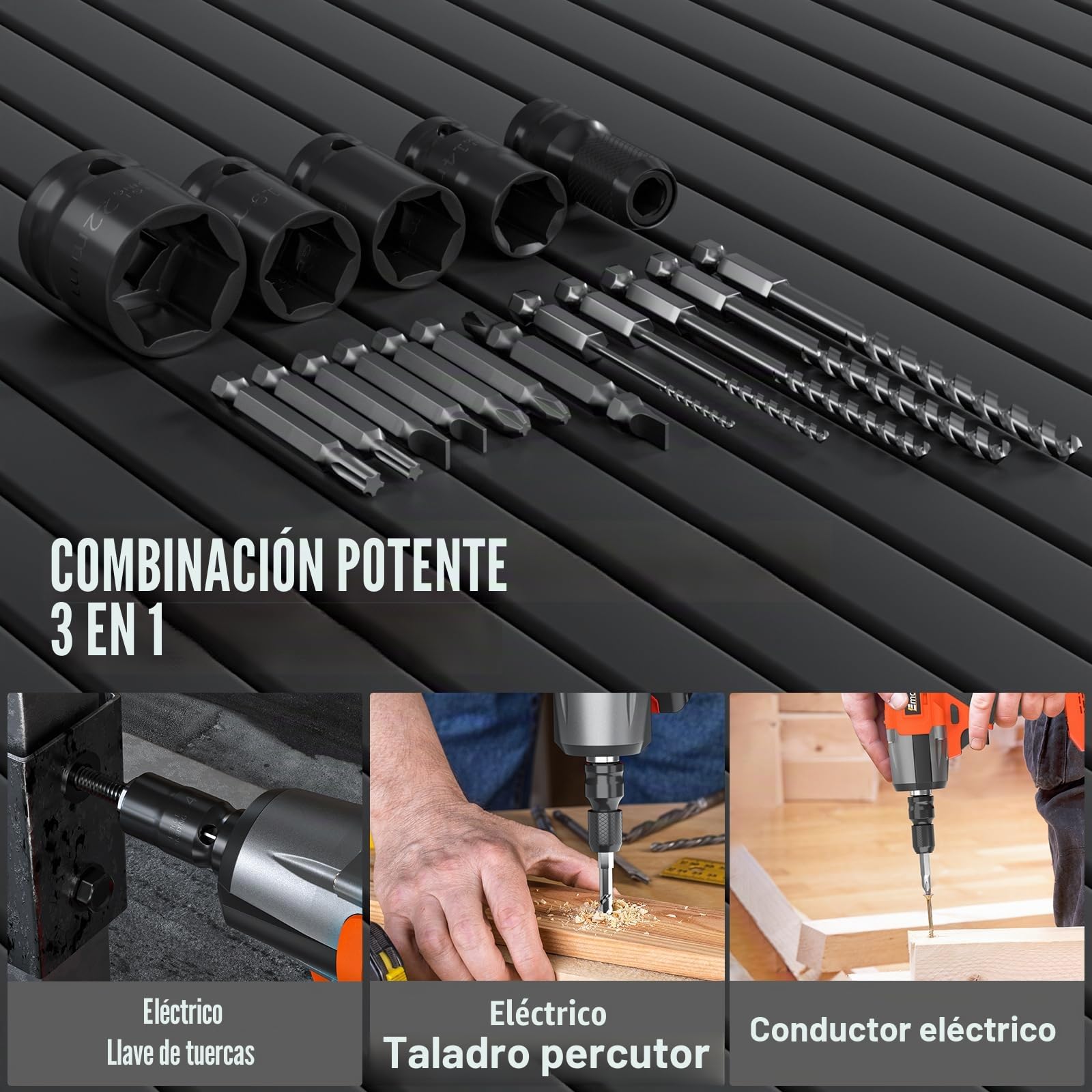 Lucn 6000 mAh 2000 NM - Juego de destornilladores inalámbricos con maletín y batería de 21 V, atornillador de impacto eléctrico